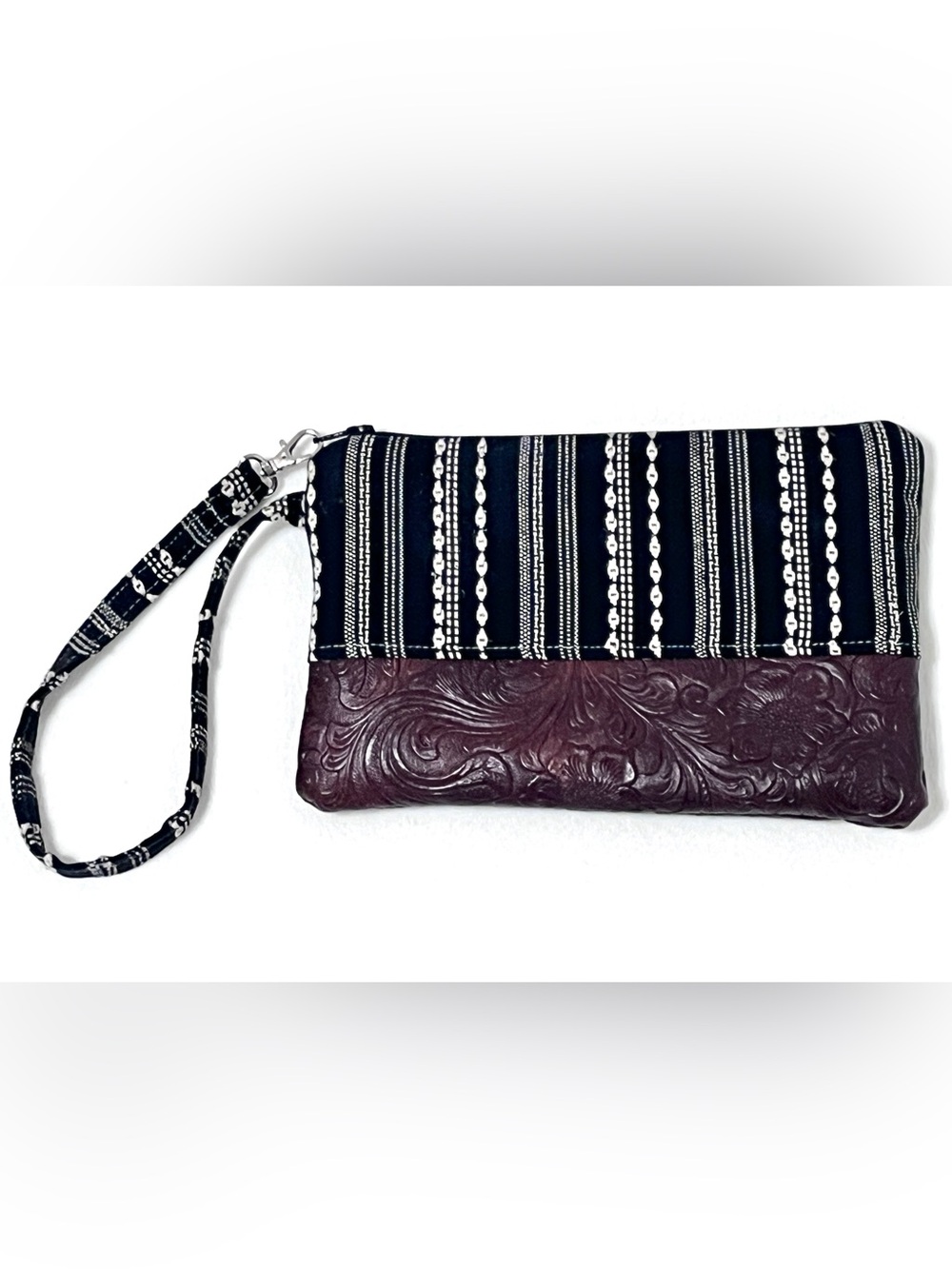 Bright Blossom Betty Boop Tooled Leather Striped Wristlet Pouch Clutch - Picture 2 of 6
